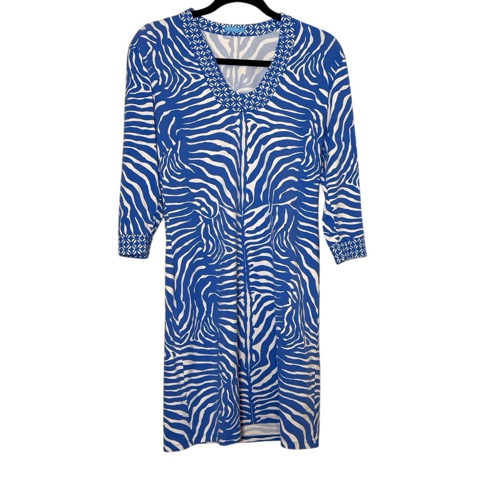 J.McLaughlin Dress Size Small Blue White Zebra Print Catalina Cloth